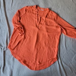 Lush blouse neon orange 3/4 sleeve women's size M polyester